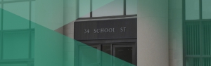 34 School Street sign on the building exterior.