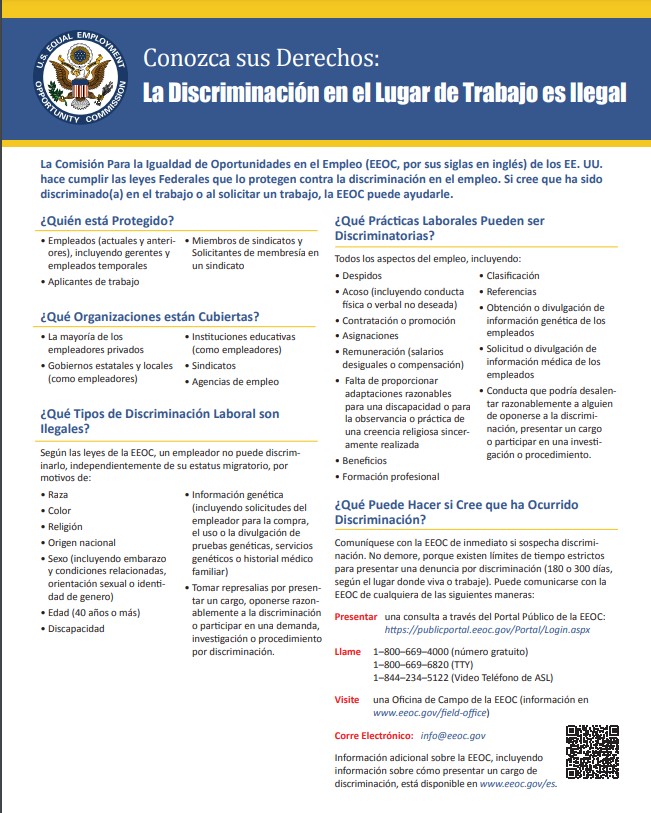 Thumbnail of workplace discrimination law poster in Spanish